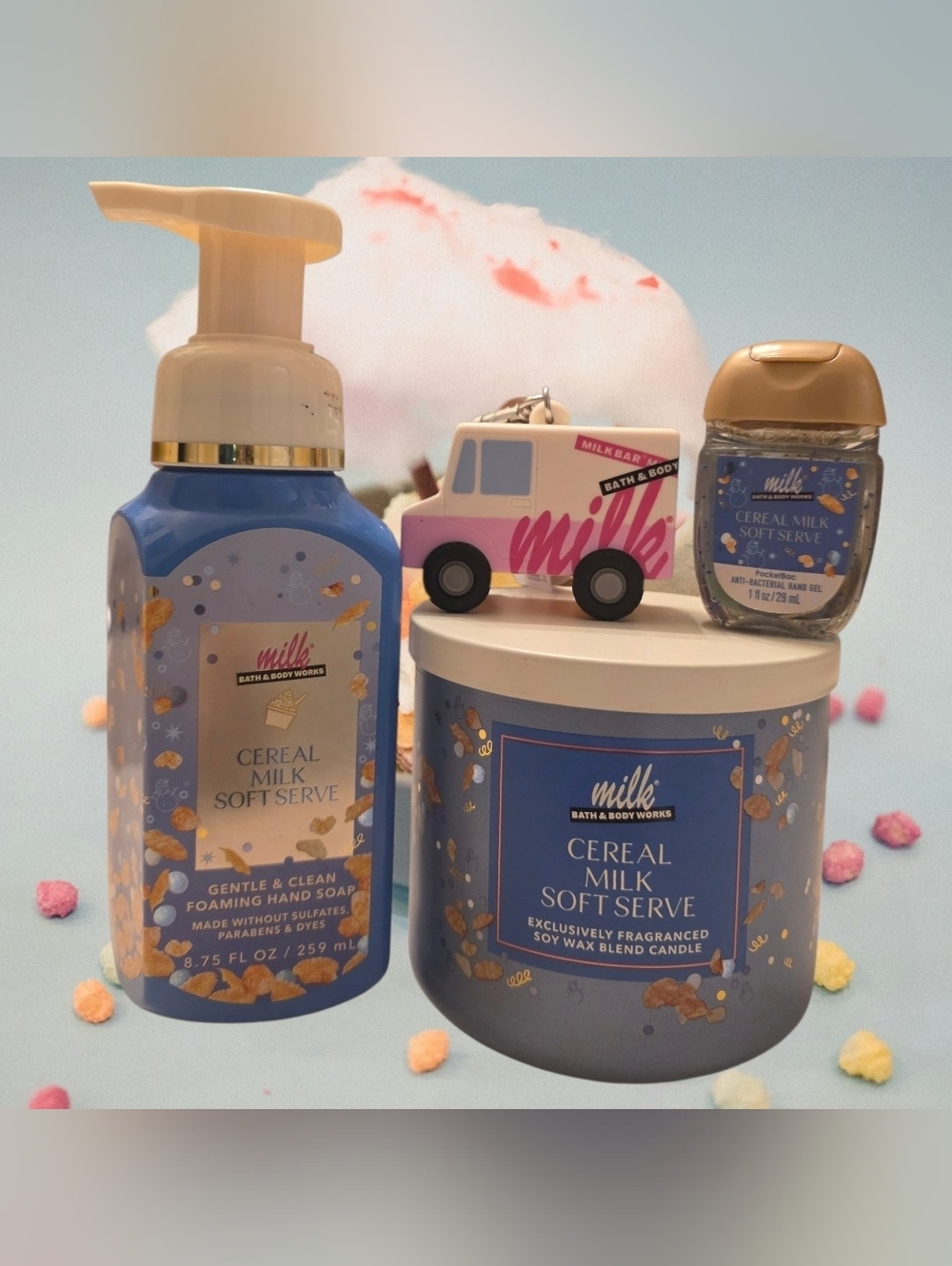 Bath & Body Works Cereal Milk Soft Serve Bundle – 3 Wick Candle, Hand Soap